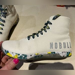 High top white floral Nobull trainers